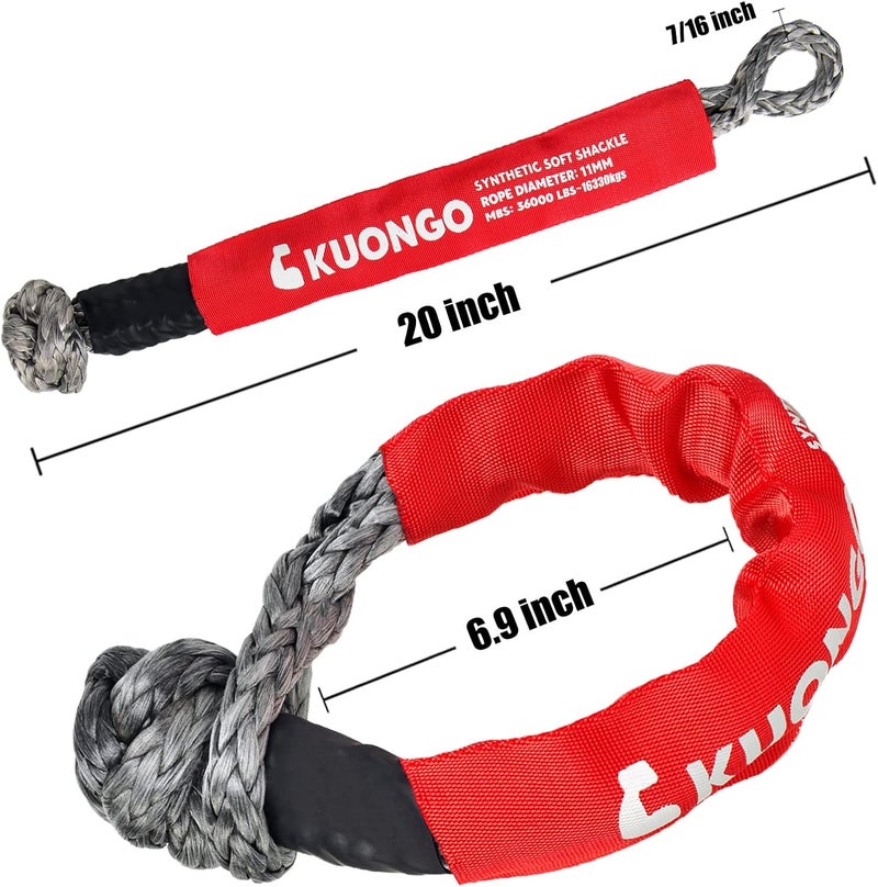 KUONGO Soft Shackle Recovery 7/16"x20" Snatch Ring, Synthetic Soft Shackle Recovery Rope 36000lbs Breaking Strength Winch Snatch Block Towing Ring 42000lbs, for Truck ATV UTV SUVs Off-Road Vehicel Black Red - Image 4